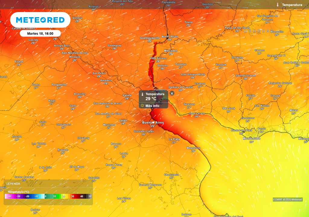 Temperatura Martes 18 de noviembre 16 h