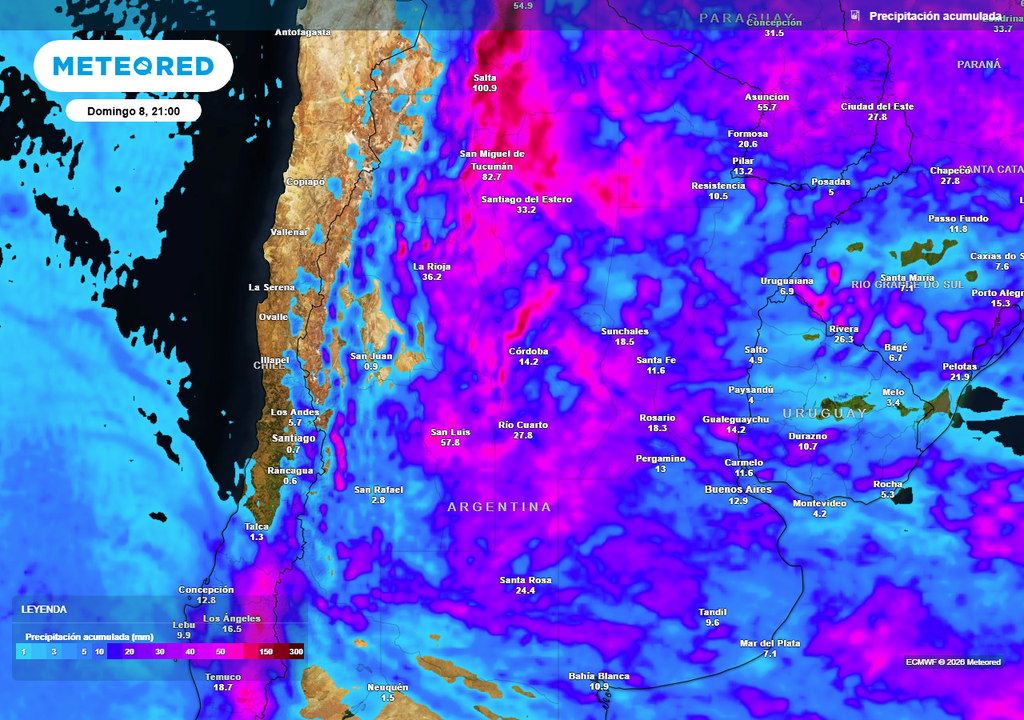 Acumulados de lluvia previstos hasta el próximo domingo según nuestro modelo de referencia ECMWF