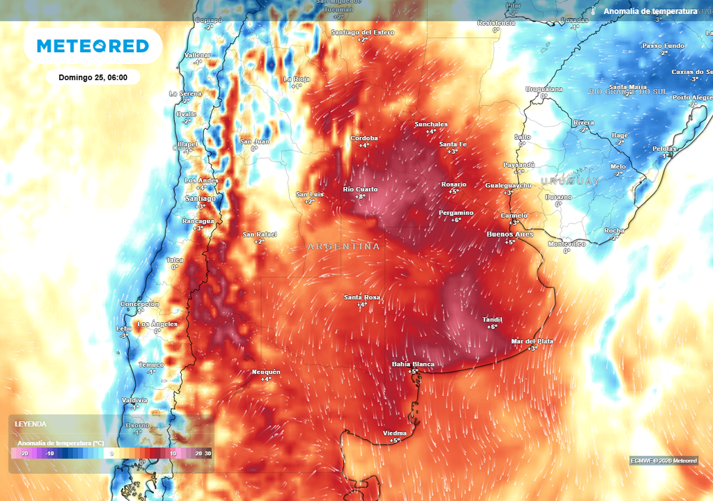 Anomalía de temperatura prevista para el próximo domingo según el modelo ECMWF