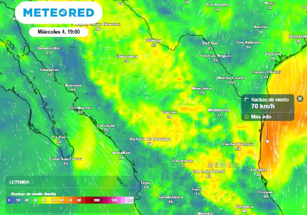 Costa afuera de Tamaulipas, se prevén vientos con rachas superiores a 70 km/h.