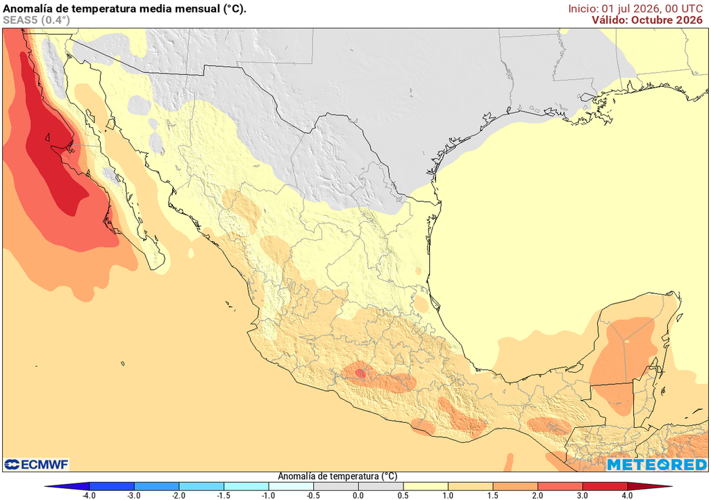 Octubre muestra la posibilidad del arribo de masas de aire frío y temperaturas más acordes a lo típico de este mes en gran parte de la franja norte y noreste de México.