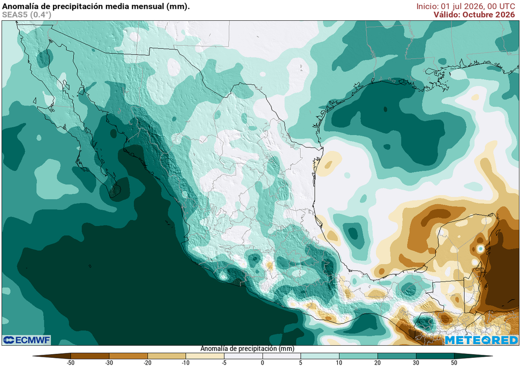 Octubre destaca por las anomalías positivas de lluvia en la costa del Pacífico, esto podría estar relacionado con la actividad ciclónica en esta región oceánica.