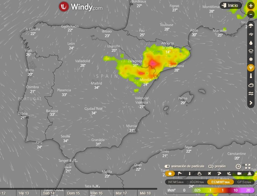 Ídem que el caso anterior pero para la zona peninsular, 9 de julio de 2018. Ídem que el caso anterior pero para la zona peninsular, 9 de julio de 2018.