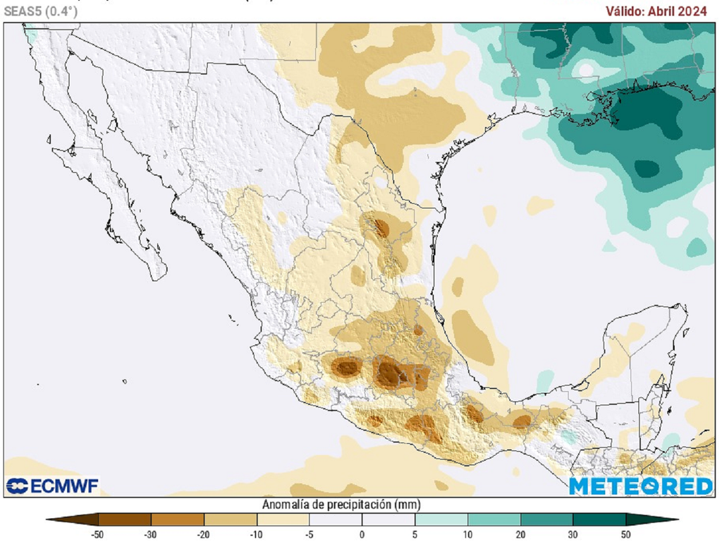 Anomalía de precipitación en milímetros en abril Anomalía de precipitación en milímetros en abril