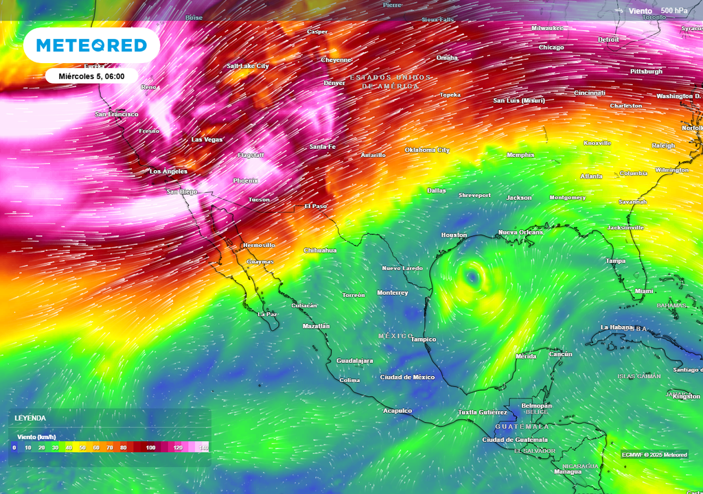 Pronóstico de viento en niveles medios 500 mb