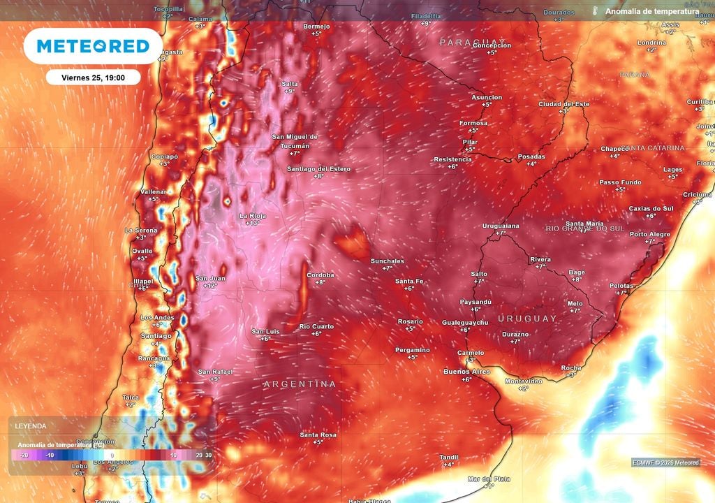 Anomalía de temperatura prevista para el próximo viernes según el modelo ECMWF