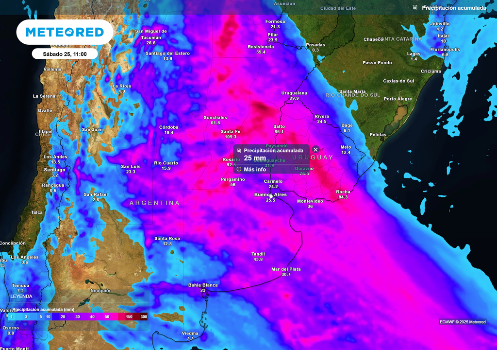 Precipitación acumulada Sábado 25 de octubre 11 h