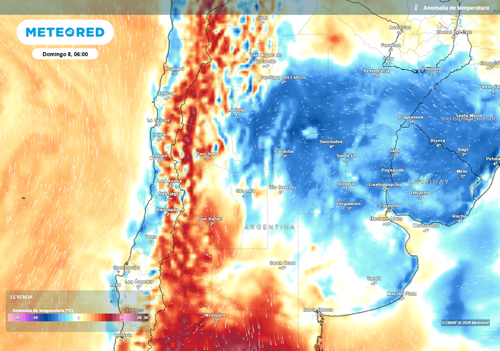 Anomalía de temperatura prevista para el próximo domingo según el modelo ECMWF