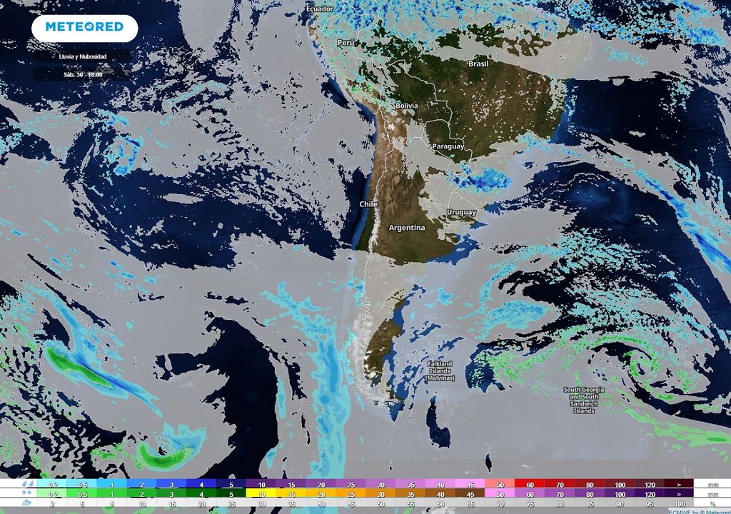 Nubosidad y precipitación prevista; modelo ECMWF