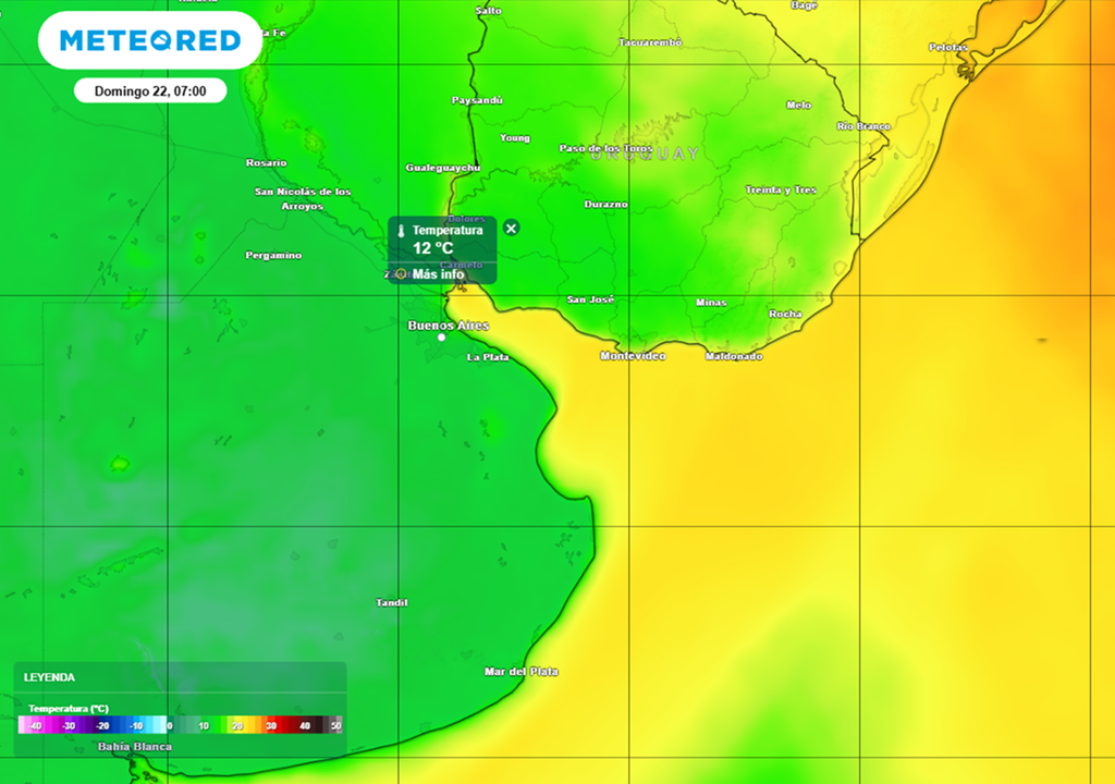 Marcado descenso de la temperatura para la mañana del domingo 22. Modelo ECMWF.