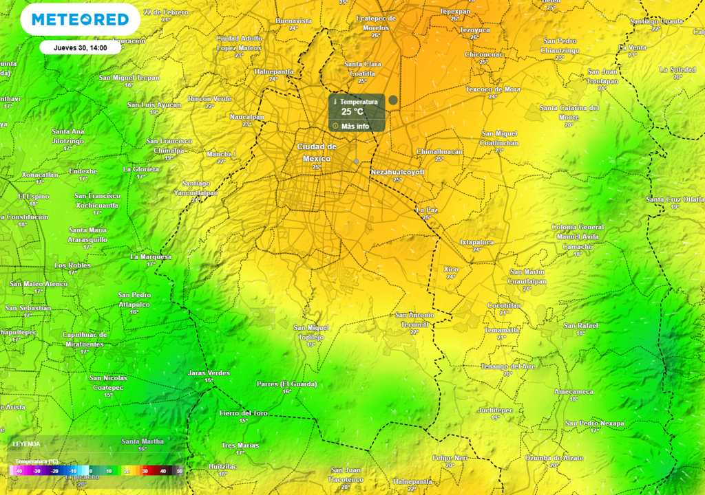 calor Será una tarde ligeramente cálida hacia el norte, centro y oriente de la capital. La temperatura máxima rondará los 25 °C.