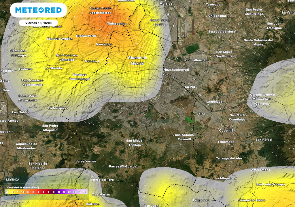 La mayor actividad eléctrica se espera en zonas del sur y poniente capitalino este viernes.