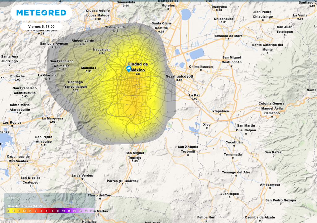 Se espera actividad eléctrica moderada asociada a tormentas y chubascos aislados en la tarde de este viernes.
