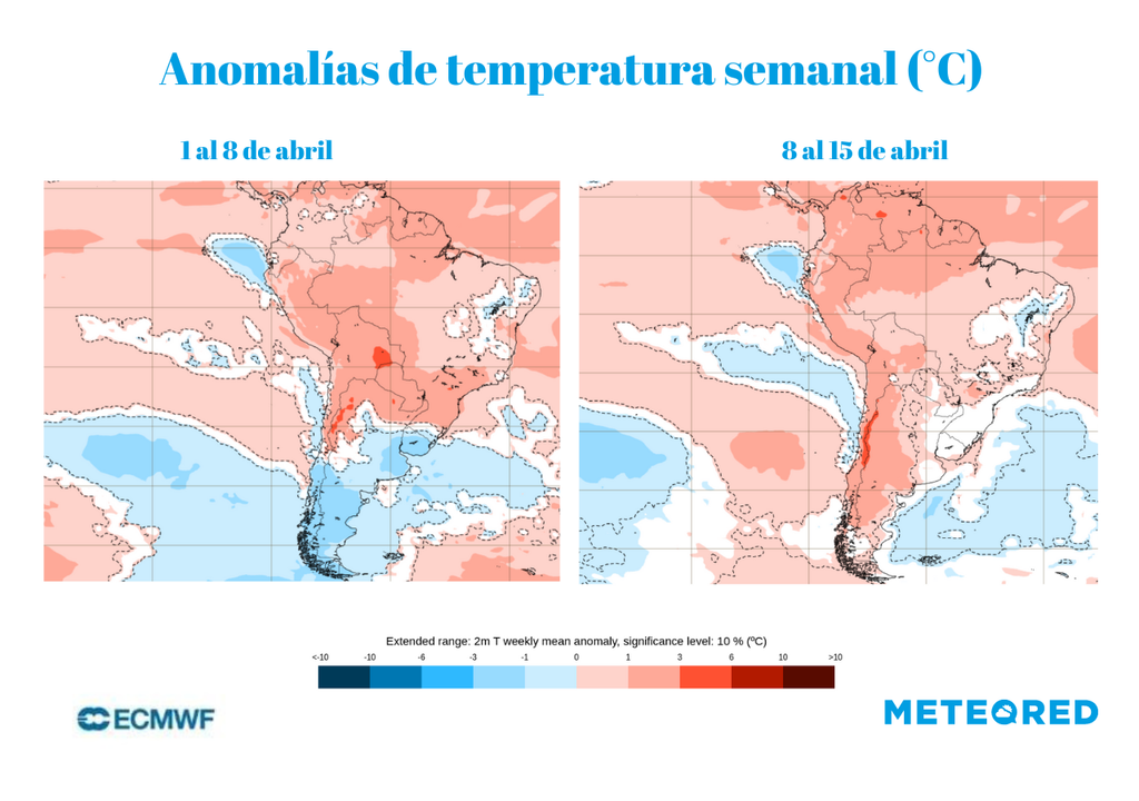 Mapas de anomalías de temperatura semanal.
