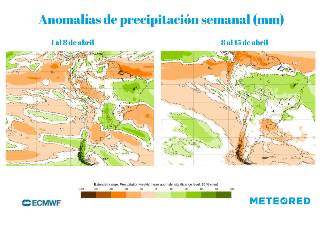 Mapas de anomalía de precipitación semanal.