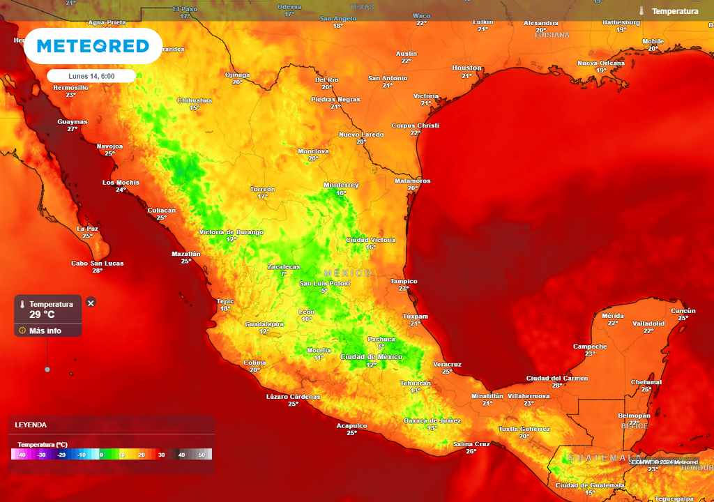Pronóstico de temperaturas en grados Celsius
