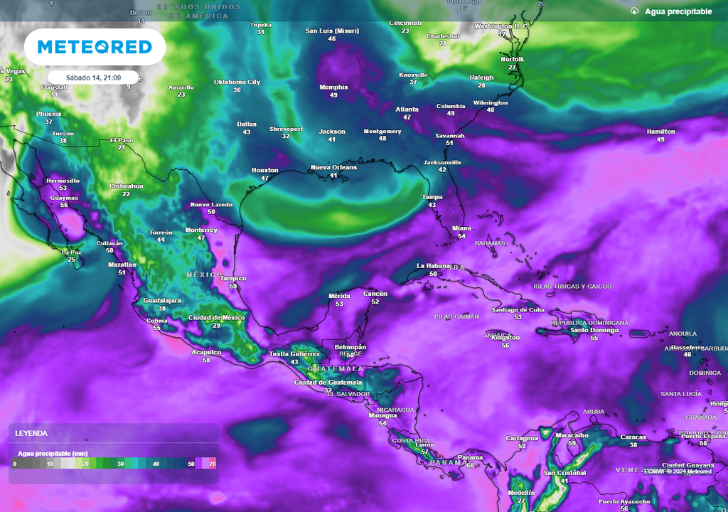 Pronóstico de agua precipitable en milímetros Pronóstico de agua precipitable en milímetros