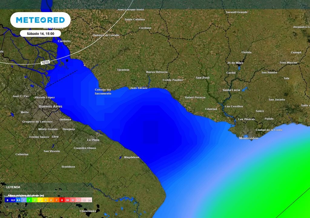 Altura máxima del oleaje del Río de la Plata, en m, de acuerdo con nuestro modelo de referencia, el ECMWF