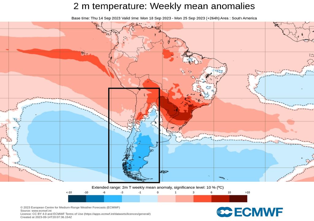 anomalía temperatura ECMWF Chile anomalía temperatura ECMWF Chile
