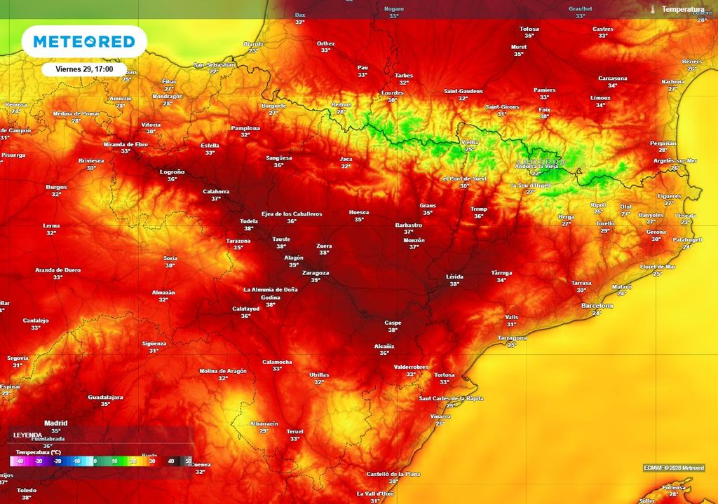 El próximo viernes en Zaragoza podrían alcanzarse los 40 ºC de máximo. Será una jornada de calor extrema en el valle medio del Ebro y en algunas zonas próximas del interior de Cataluña.