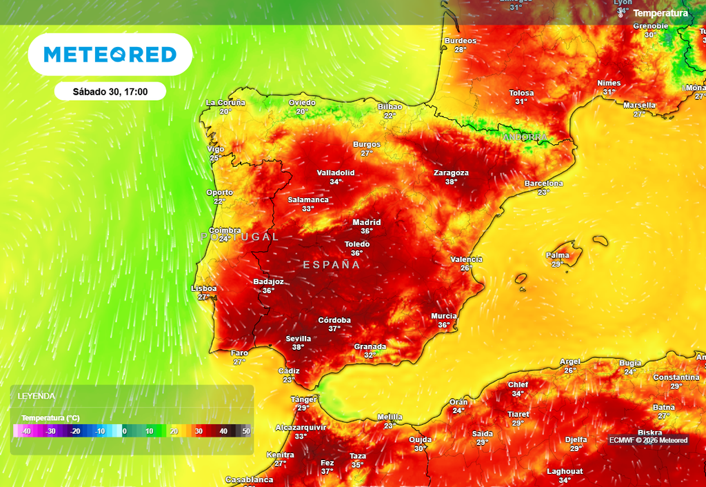 El episodio extraordinario de intenso calor se mantendrá en lo que queda de semana, aunque se empezará a notar un alivio por el norte.