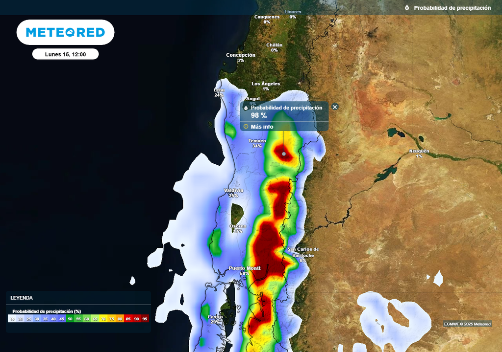 Pronóstico próxima semana, Chile centro sur, Meteored