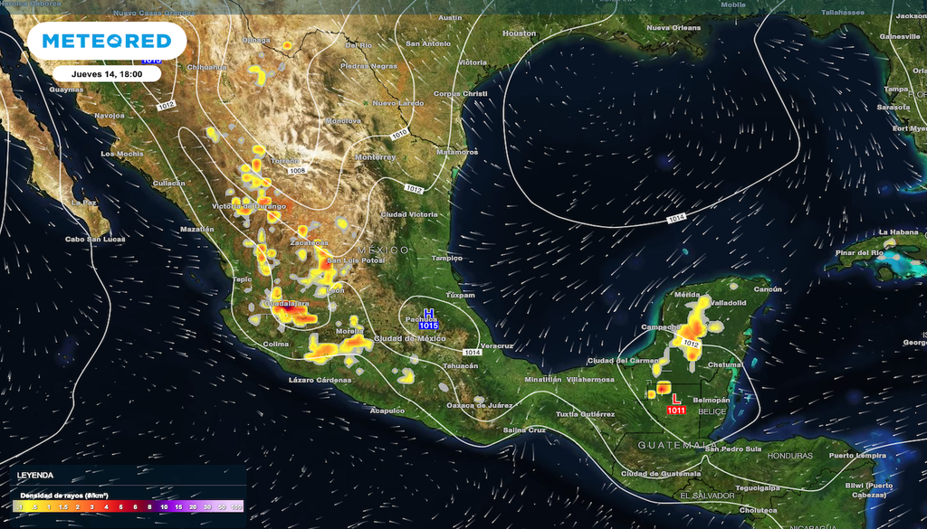 Tormentas eléctricas se manifestarán sobre los estados del Sureste y Occidente, que reporten aguaceros en el transcurso de la tarde. Tormentas eléctricas se manifestarán sobre los estados del Sureste y Occidente en el transcurso de la tarde.