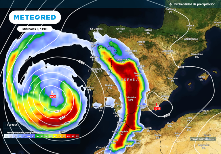 Pr&oacute;ximas lluvias con la borrasca: las m&aacute;s cuantiosas conectar&aacute;n a M&aacute;laga con Valladolid