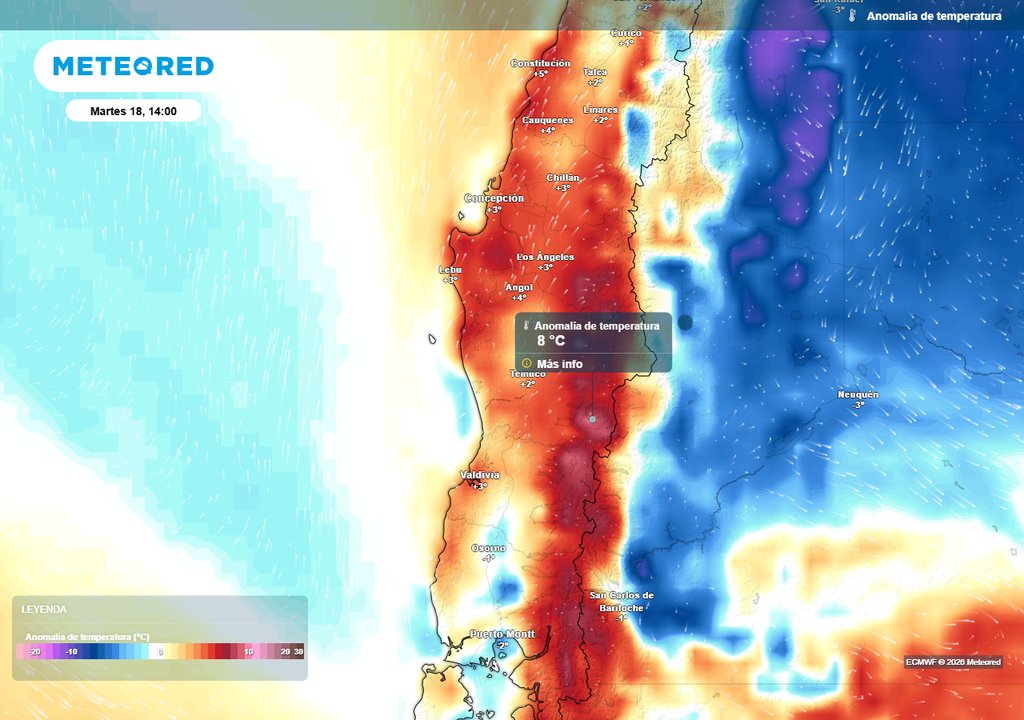 Meteored pronostica cambio brusco de temperaturas en Chile centro-sur Cambio de escenario atmosférico provocará un contraste térmico en esta zona de Chile.