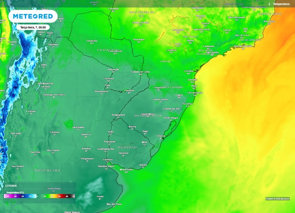 ar polar Temperaturas prevista para a noite da segunda-feira, 6 de julho.