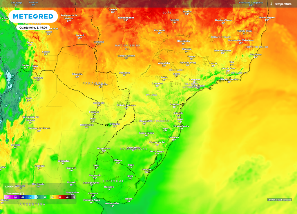 frio congelante Temperaturas máximas prevista para a quarta-feira, 8 de julho.