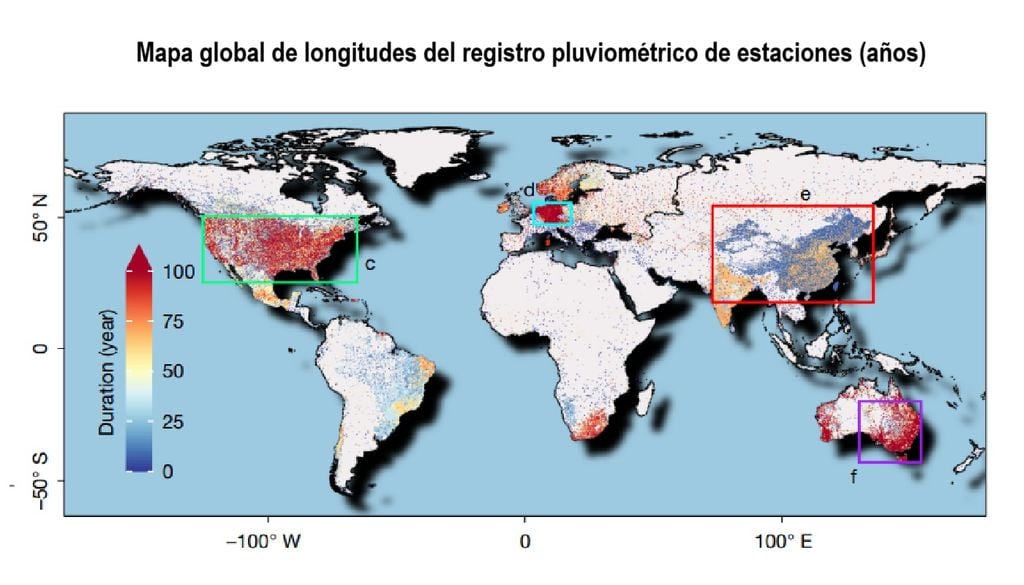 Créditos: Jiajia Su, et al. “Precipitation observing network gaps limit climate change impact assessment”. Nature.