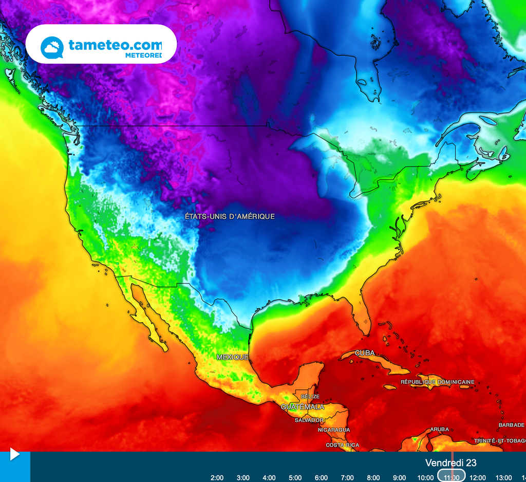 L'air glacial s'affirme aux USA avec un puissant conflit de masses d'air près de la côte Est. L'air glacial s'affirme aux USA avec un puissant conflit de masses d'air près de la côte Est.