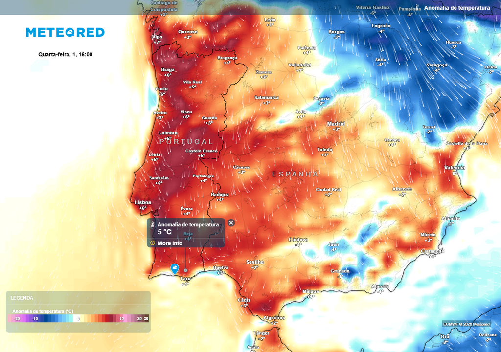Na Quarta-feira Santa, 1 de abril, preveem-se temperaturas até 5 ºC acima dos valores médios de referência na região do Algarve.