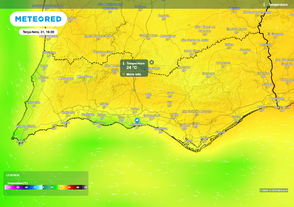 Prevê-se que a Terça-feira Santa (31) seja um dos dias mais quentes da Semana Santa 2026 no Algarve, com os termómetros a registar máximas de 24 ºC em diversos pontos da região mais meridional de Portugal continental.