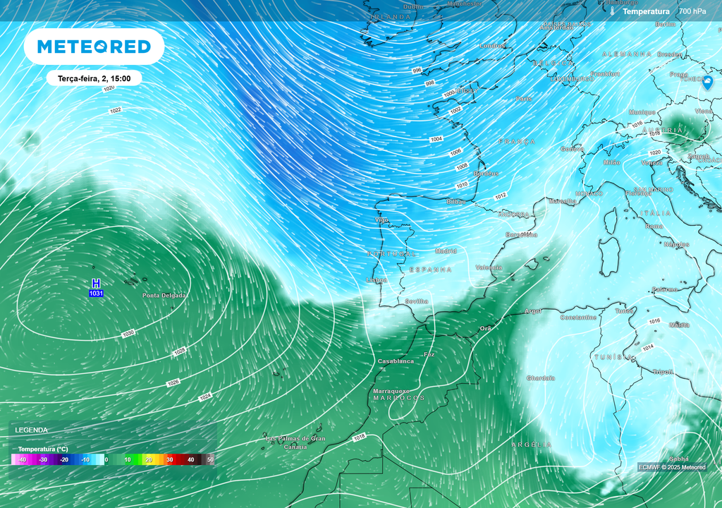 temperatura a 700 hpa (3000 metros de altitude)