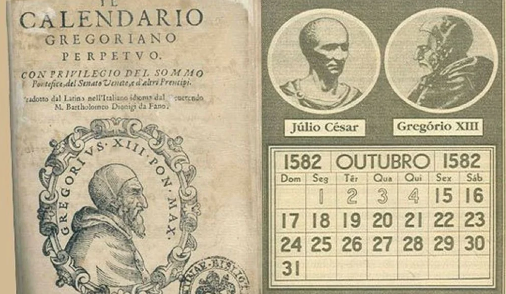 Il calendario gregoriano: per la sua introduzione vennero eliminati di colpo dieci giorni dal calendario, nel mese di ottobre del 1582.