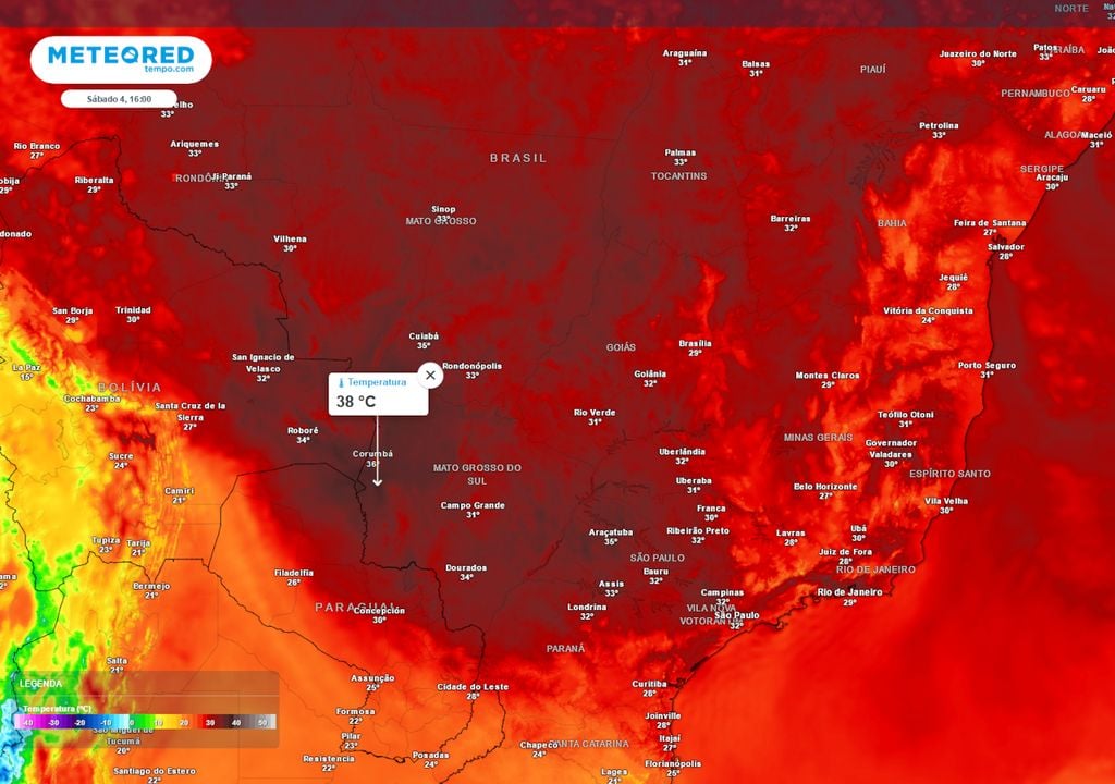 Previsão de temperaturas máximas para Sábado (04).