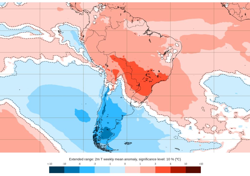 Previsão de anomalia de temperatura entre os dias 06 a 13 de Maio.