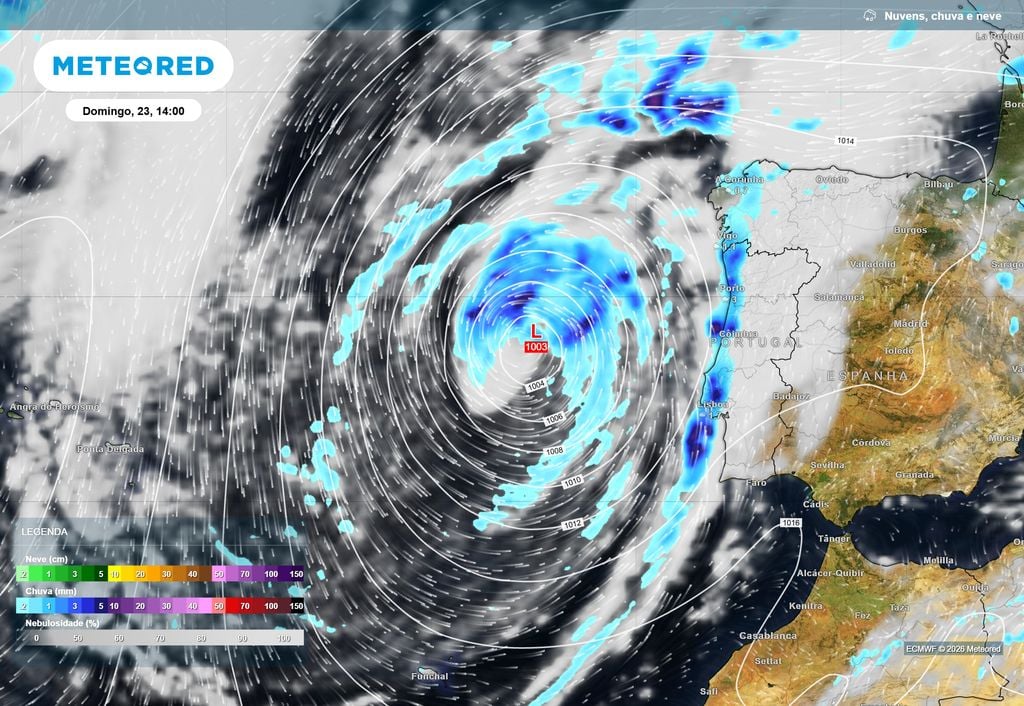 Previsão de chuva às 14:00 de domingo, 23 de agosto.