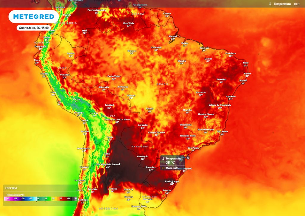 Previsão de temperatura máxima para a tarde de quarta-feira (26).