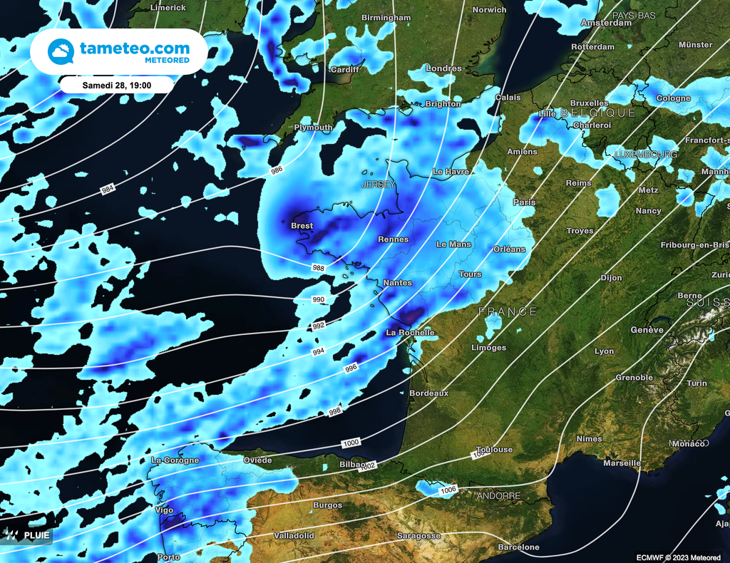 Une perturbation très pluvieuse et venteuse circulera dans le Nord-Ouest ce week-end.