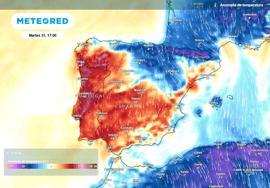 Las temperaturas se situarán por encima de la media en las horas centrales del día en el sur y en la mitad occidental.