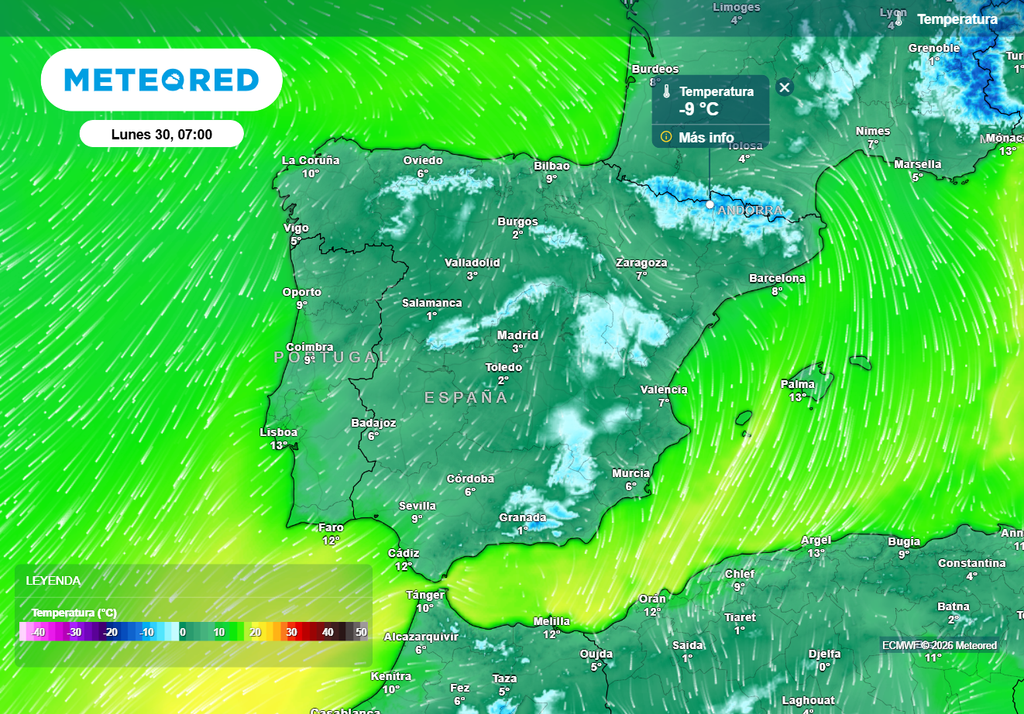 La próxima madrugada será la más fría, con heladas que se extenderán en el interior y que puede ser localmente intensas en el Pirineo.