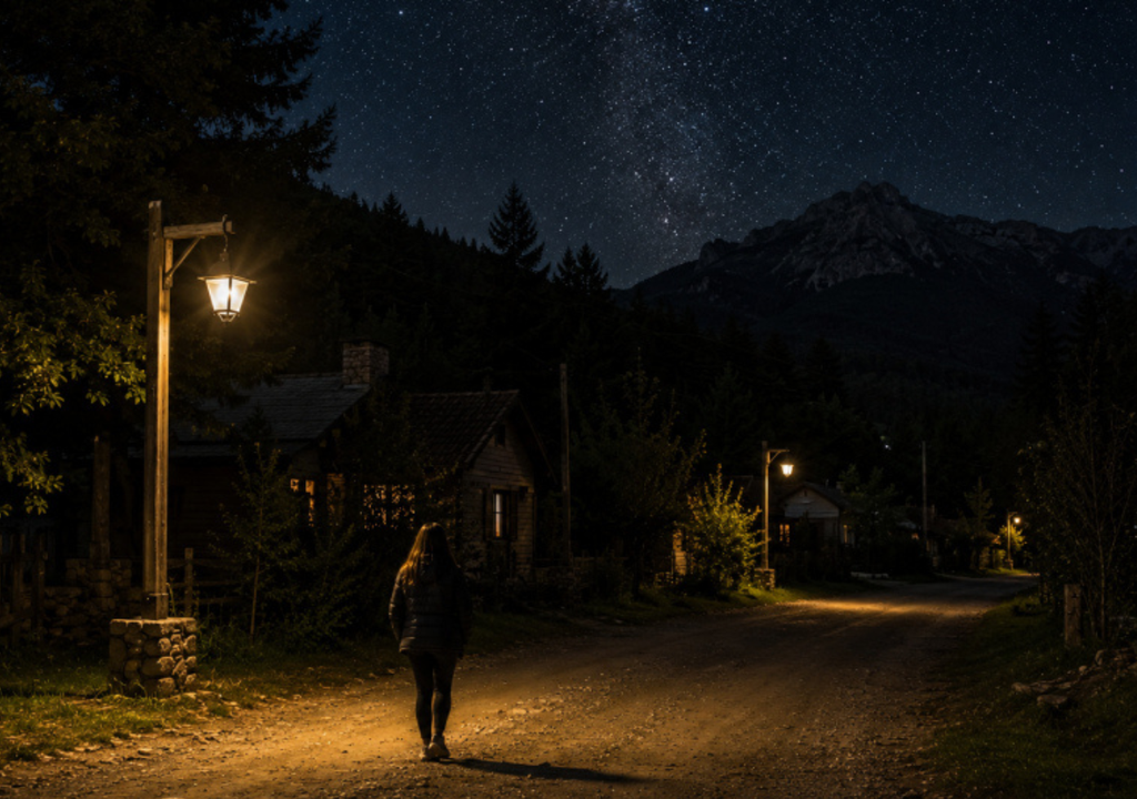Iluminación a demanda La iluminación a demanda nació de una necesidad de los vecinos de Los Coihues (Bariloche), quienes querían que la iluminación no alterara la postal del cielo estrellado. Foto: Gentileza UNRN