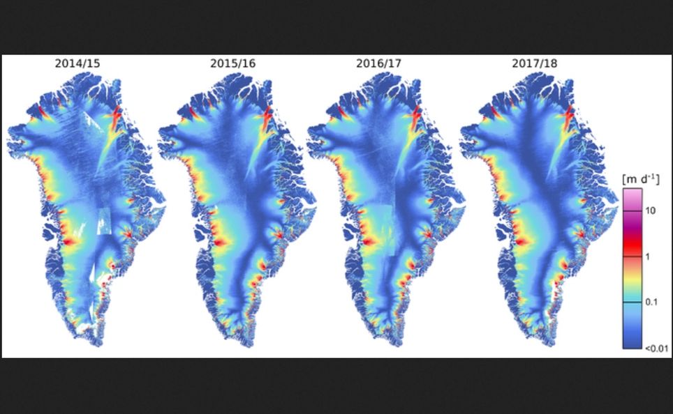 Mapas de la velocidad de hielo de Groenlandia