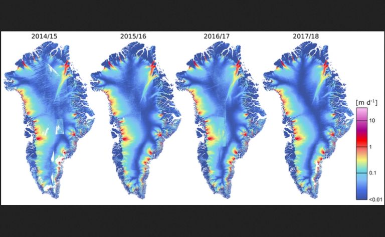 Mapas de la velocidad de hielo de Groenlandia Mapas de la velocidad de hielo de Groenlandia