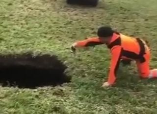What strange hole is this that suddenly appeared in a field in Lengenfeld, Germany?