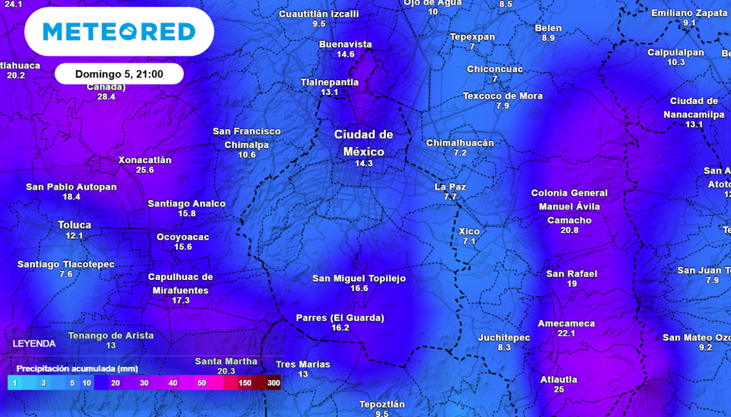 Acumulados de lluvia entre viernes 03 y domingo 05 de abril en la Ciudad de México.