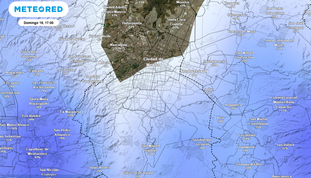 La probabilidad de precipitación se extenderá este domingo hacia las alcaldías del sur. Posibles tormentas con actividad eléctrica y viento intenso.